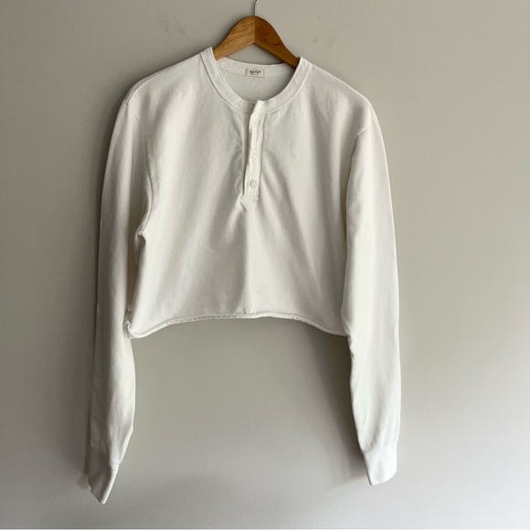 Brandy Melville Tops - John Galt White Ribbed Cropped Henley Top OS